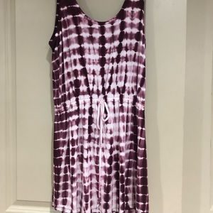 Chaser dress. Tyedye maroon/purple in color. Draw staring at waist. Size M
